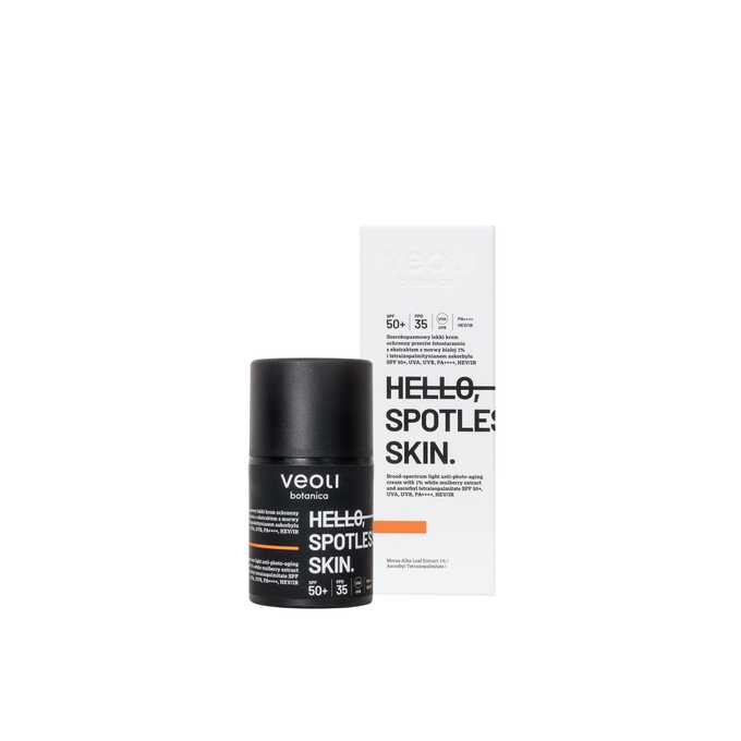 Veoli Botanica Hello Spotless Skin Szerokopasmowy Lekki Krem Ochronny SPF50+ z Ekstraktem z Morwy Białej i Tetraizopalmitynianem Askorbylu 50ml