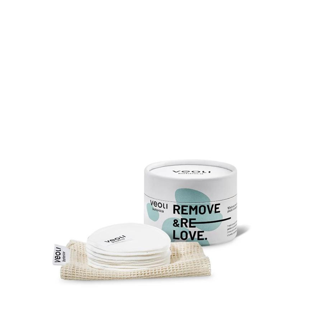 Veoli Botanica Remove & Re Love Tampoane cosmetice reutilizabile din bambus 7 buc + pungă