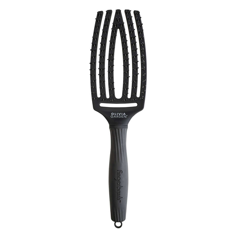 Olivia Garden Fingerbrush Care Iconic perie de păr negru cu perii dubli de păr negru