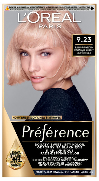 Vopsea de păr Loreal Preference 9.23 Santa Monica Blond auriu foarte deschis opalescent foarte deschis