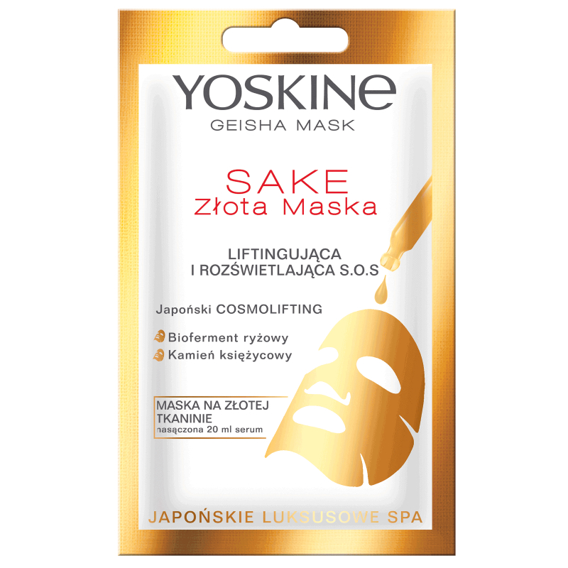 YOSKINE Geisha Mask Mască de aur iluminatoare pentru sake YOSKINE Geisha Mask Golden Illuminating Sake Mask