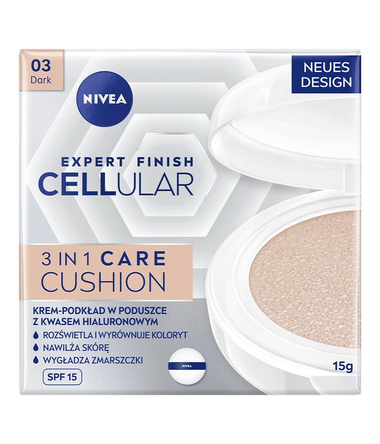 NIVEA Cellular Expert Finish 3in1 CARE Cushion Cremă de îngrijire anti-rid-primăvară de culoare închisă, 15 ml