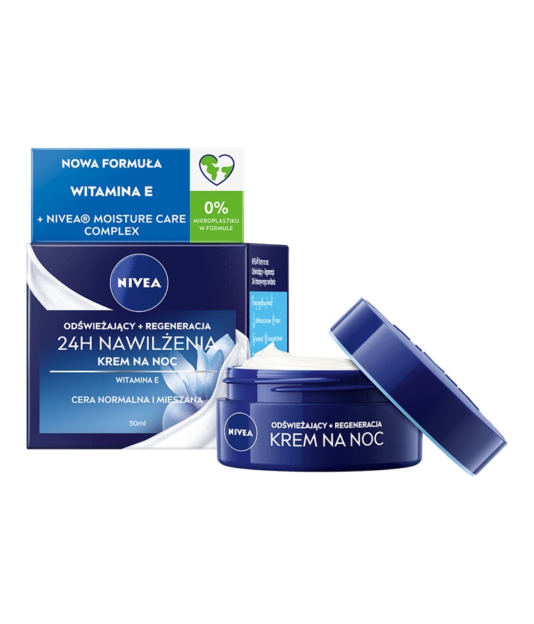 NIVEA 24h MOISTURISE Cremă de noapte revigorantă și regeneratoare, ten normal și mixt, 50 ml