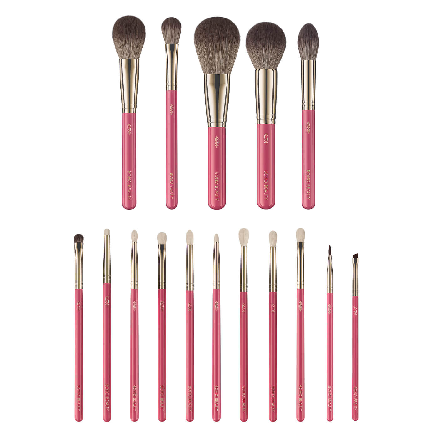 Boho Beauty Rose Touch Set de 16 pensule de machiaj pentru față și ochi