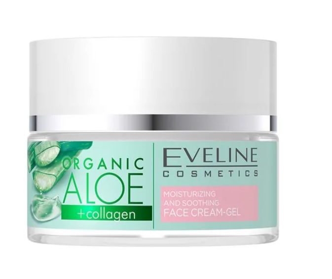 Eveline Organic Aloe + Colagen Cremă gel de față hidratantă și calmantă 50ml