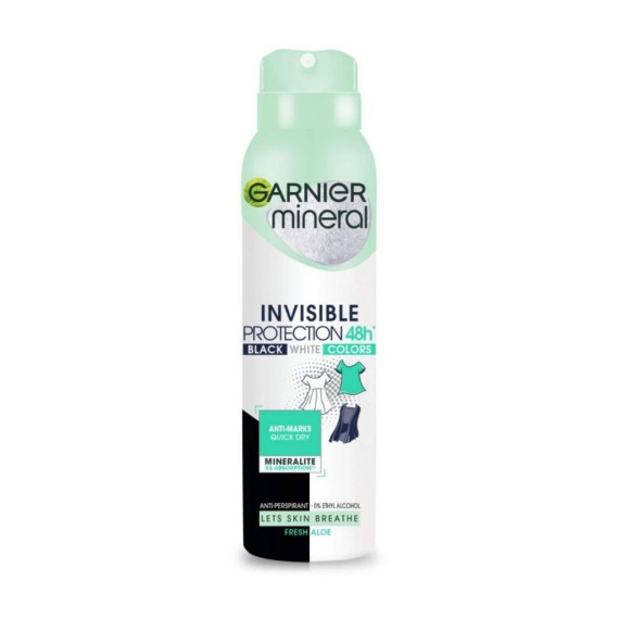 Garnier Mineral Antiperspirant Invisible Protection 48h Black White Colors Fresh Aloe 150ml