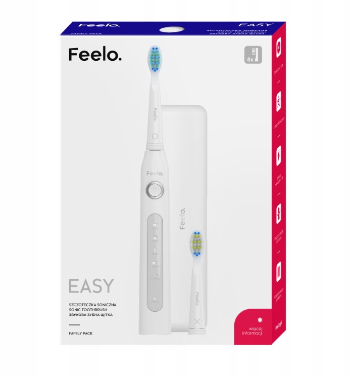 Periuță de dinți Feelo Easy Sonic + 8 vârfuri de înlocuire + husă de călătorie