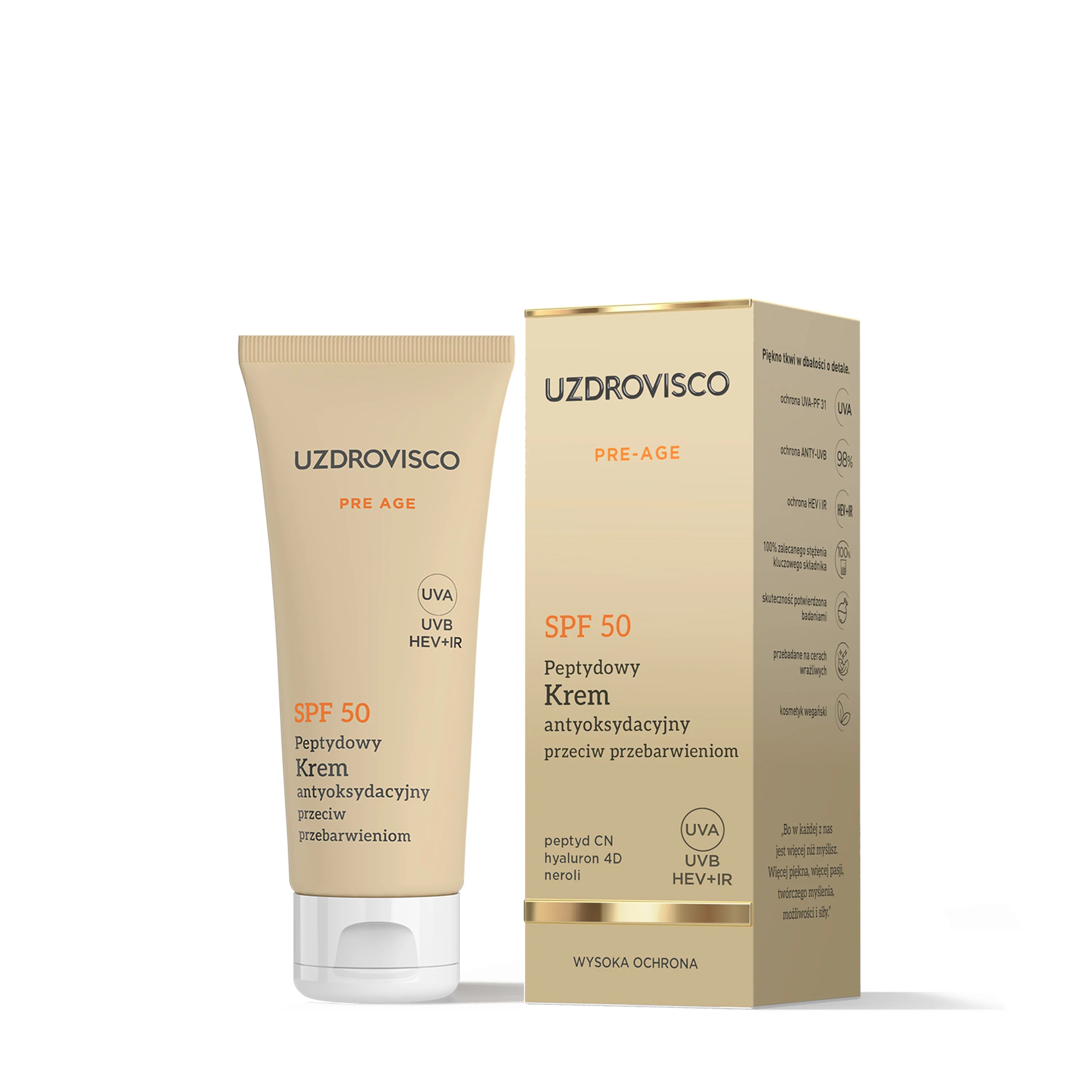 Uzdrovisco Pre-Age Pre-Age Peptide Antioxidant Cream împotriva hiperpigmentării SPF50 50ml