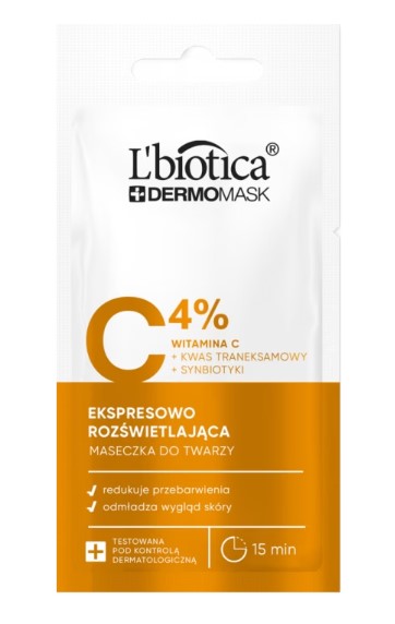 Lbiotica Dermomask Express Mască de față iluminatoare cu vitamina C 8ml