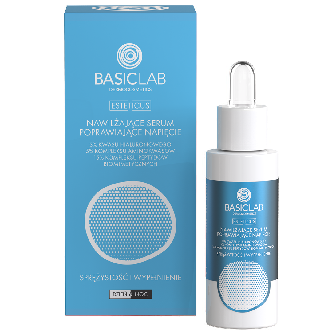 BasicLab Serum hidratant de îmbunătățire a tensiunii 3% acid hialuronic Springiness și umplere 30ml