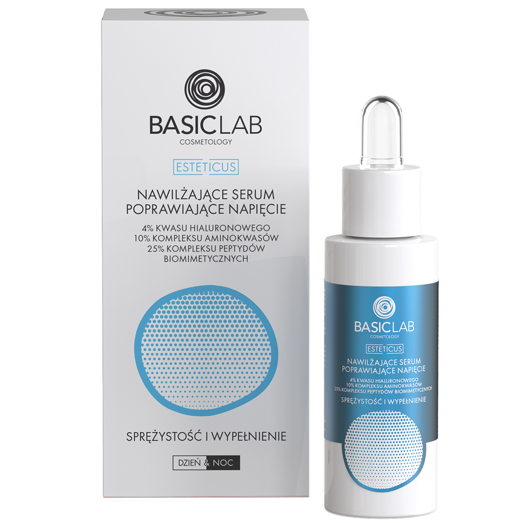 BasicLab Serum hidratant pentru îmbunătățirea tensiunii 4% acid hialuronic Springiness și umplere 30ml