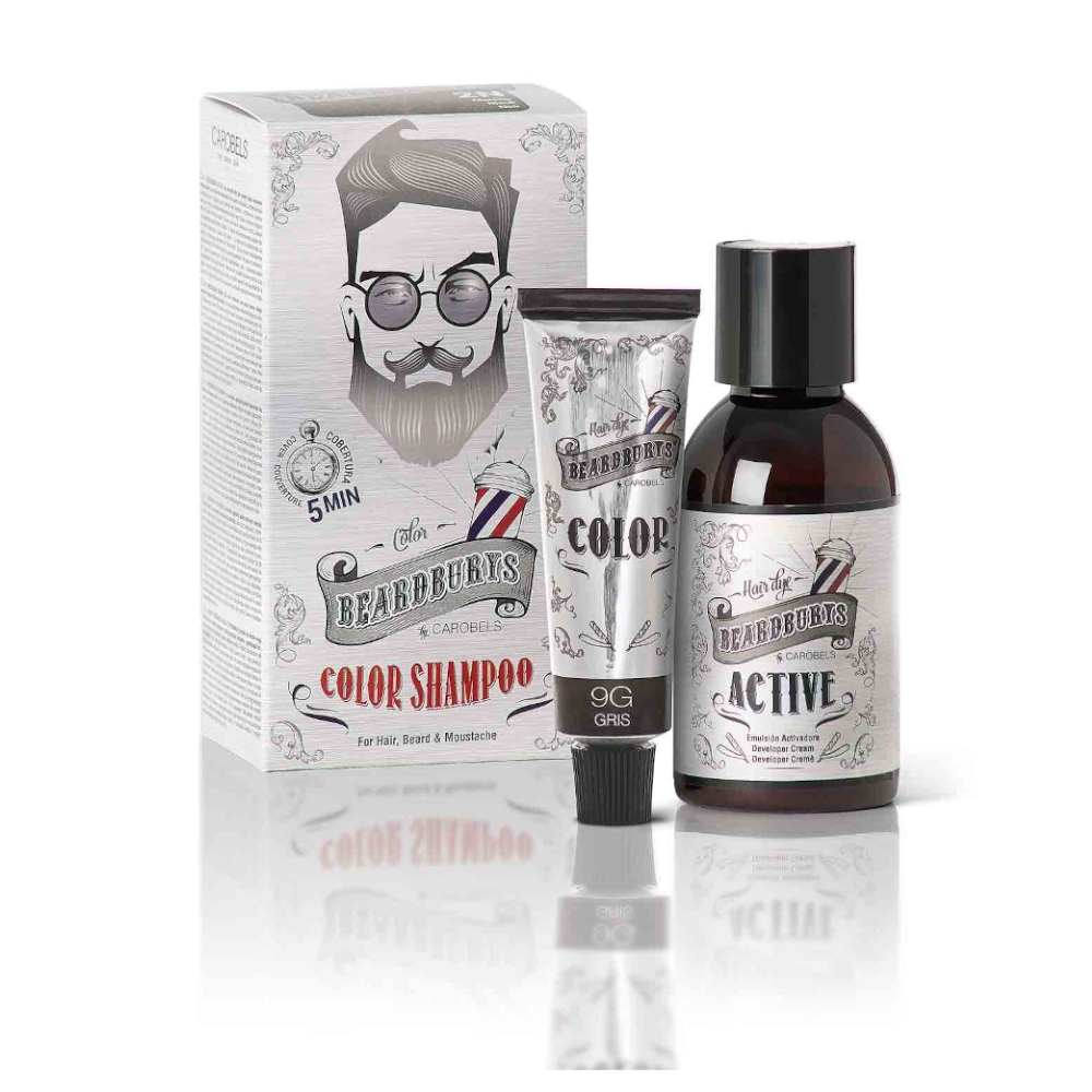 Beardburys Șampon colorant pentru păr, barbă și mustață pentru bărbați 9G Grey