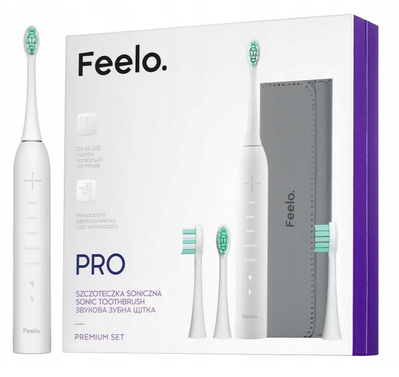 Feelo PRO White Premium Set Premium Periuță de dinți sonică cu husă și 4 vârfuri