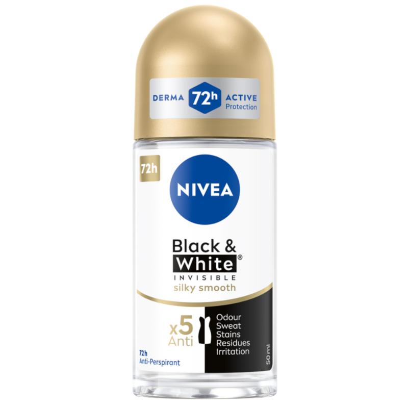NIVEA Black & White Silky Smooth Antiperspirant roll-on, 50 ml