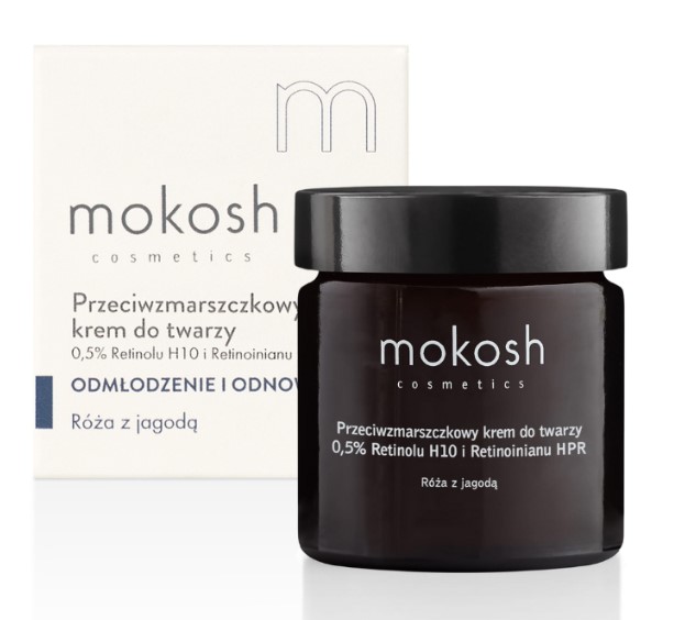 Mokosh Przeciwzmarszczkowy Krem do Twarzy (0,5% Retinolu H10 i Retinoinianu HPR) Róża z Jagodą 60ml