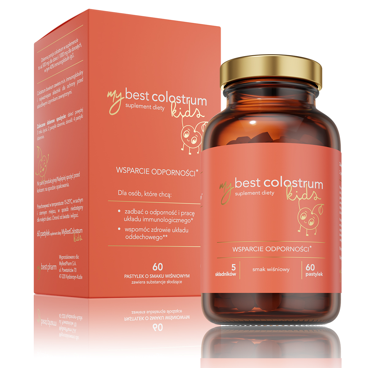 MyBestPharm MyBest Colostrum Supliment alimentar pentru copii 60 Pastile cu aromă de cireșe