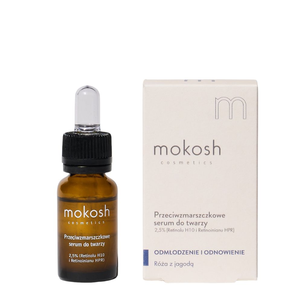 Mokosh Przeciwzmarszczkowe Serum do Twarzy 2,5% (Retinolu H10 i Retinoinianu HPR) Róża z Jagodą 10ml
