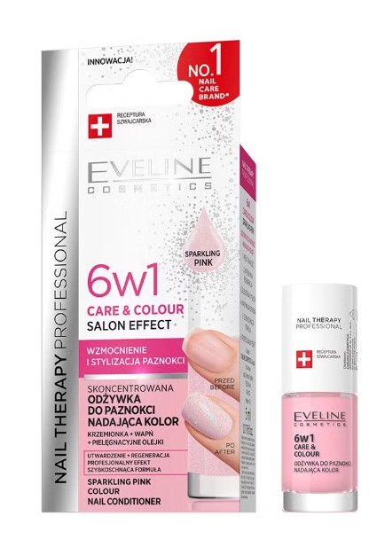 Eveline balsam de unghii 6in1 roz strălucitor