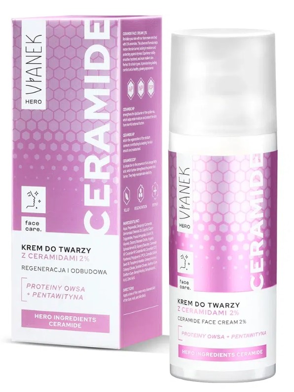 Crema de față Vianek Hero cu Ceramide 2% Regenerare și reconstrucție 50ml