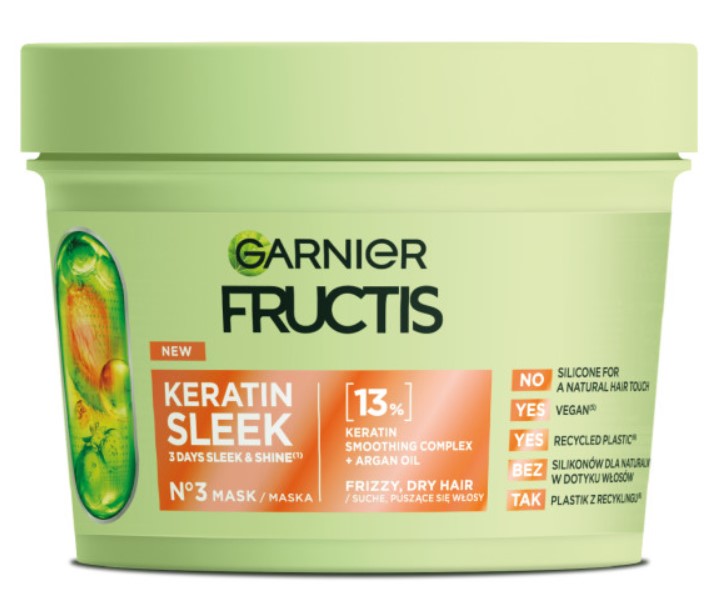 Garnier Fructis Keratin Sleek Mască pentru păr uscat și creț 370ml