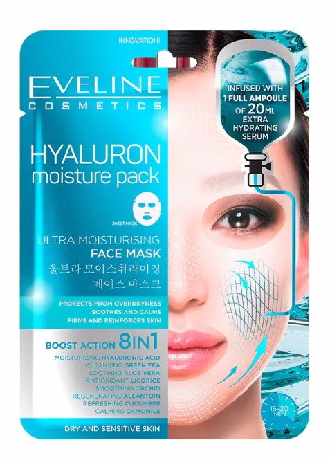 Eveline Ultra Moisturising Sheet Mask cu acid hialuronic 8in1