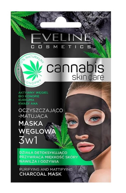 Eveline Cannabis Skin Care Mască de carbon purificatoare și matifiantă 3în1