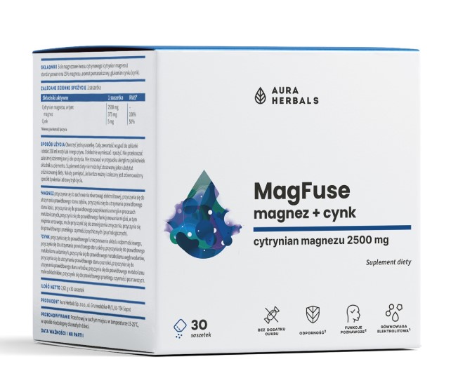 Aura Herbals MagFuse Magneziu + Zinc Supliment alimentar 30 pliculețe