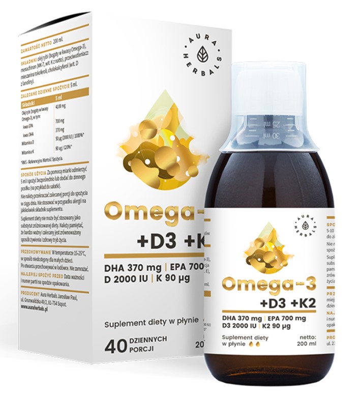 Aura Herbals Omega-3 + D3 + K2 Supliment alimentar 200ml