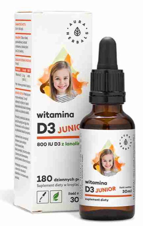 Aura Herbals Vitamina D3 800 UI Junior Supliment alimentar pentru copii 30ml