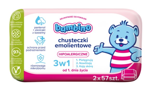 Șervețele emoliente Bambino 3in1 2x57 buc.