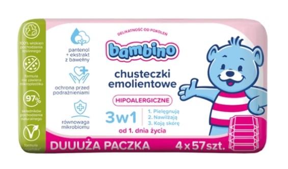 Bambino Emollient Baby Wipes 3in1 4x57 bucăți