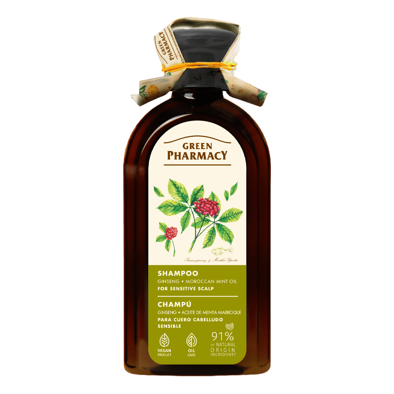 Șampon Green Pharmacy pentru pielea sensibilă a capului Ginseng și ulei de mentă Moroccan 350ml