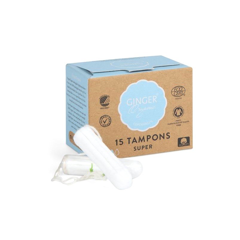 Tampoane organice Ginger fără aplicator Super 15 buc