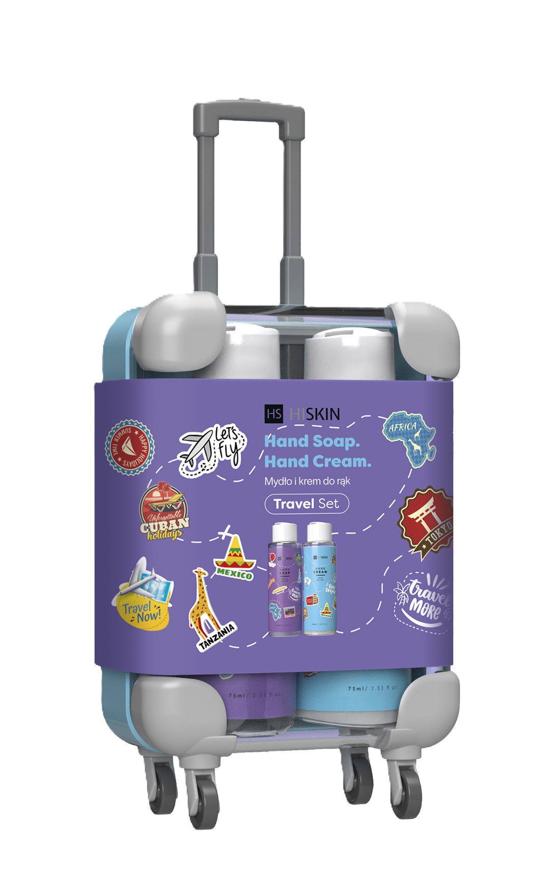 Set de săpun + cremă de mâini HISKIN Travel Size într-o valiză