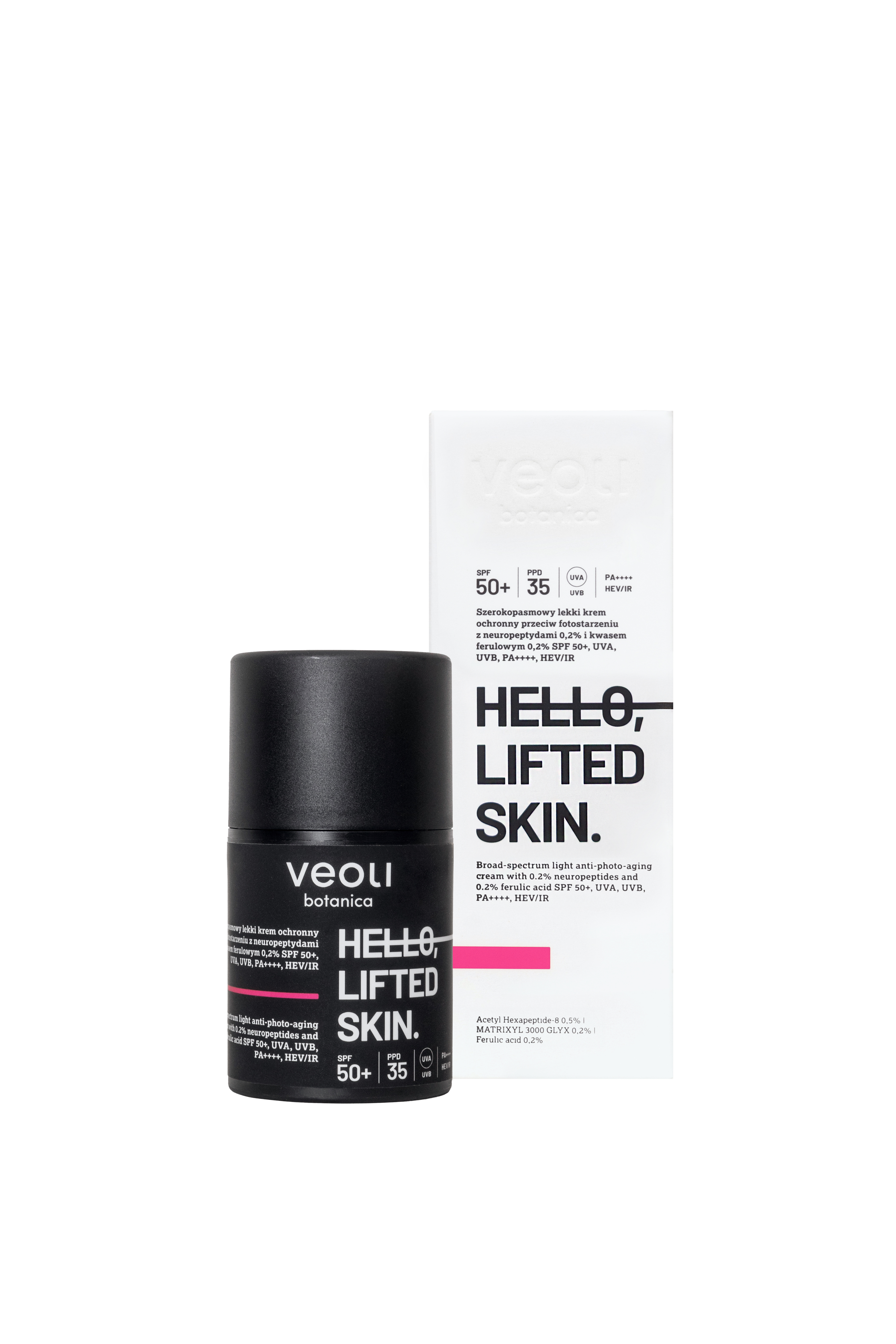 Veoli Botanica Hello Lifted Skin Broadband Light Protective Cream SPF50+ cu neuropeptide și acid ferulic 50ml