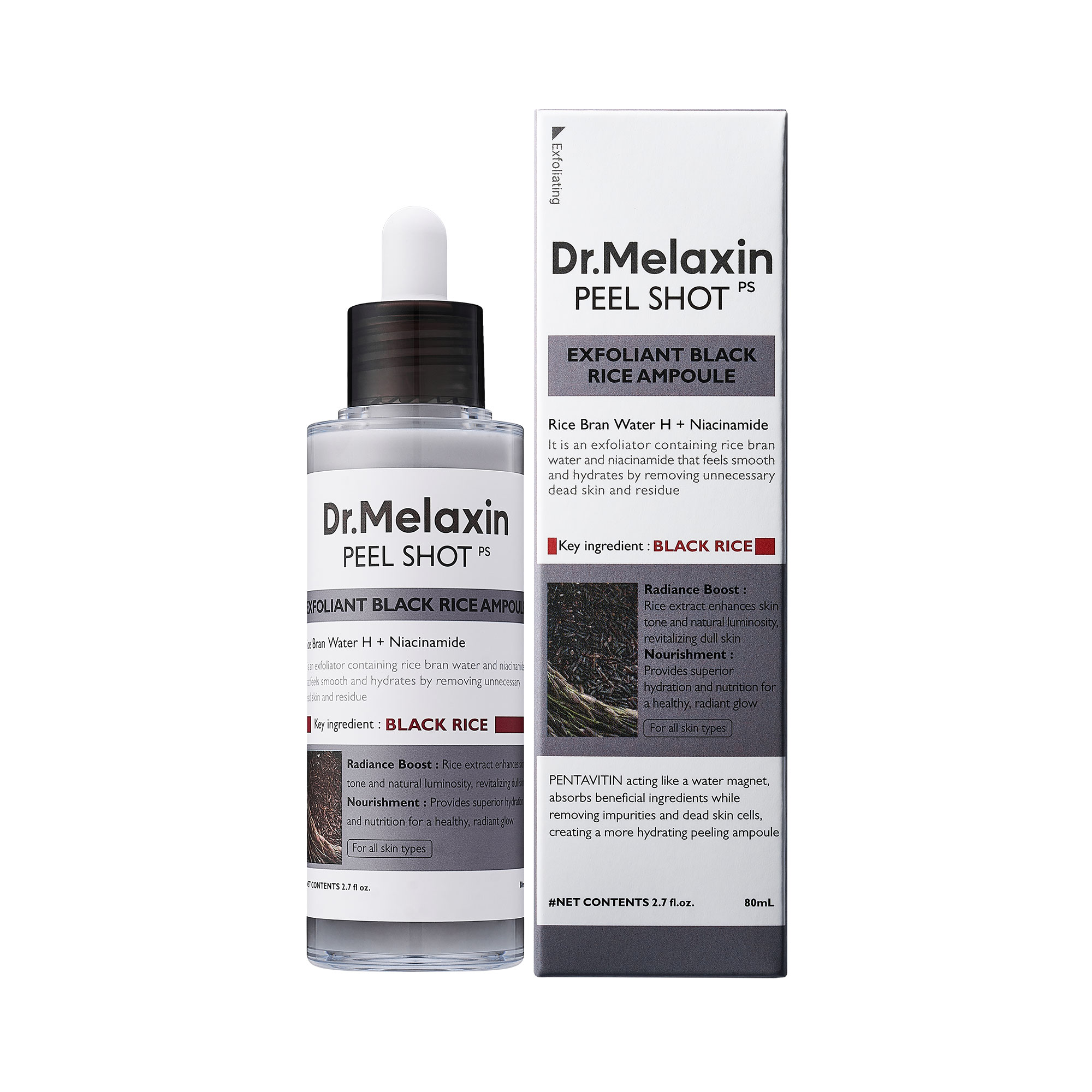 Dr.Melaxin Peel Shot Line Flacon de exfoliere delicată cu extract de orez negru 80ml