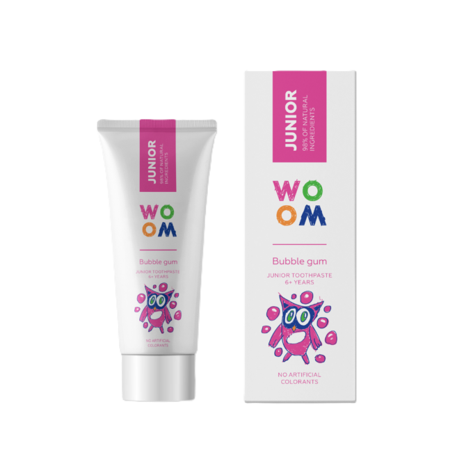WOOM Junior Bubble Gum Pastă de dinți pentru copii 6+ în aromă de Bubble Gum 50ml
