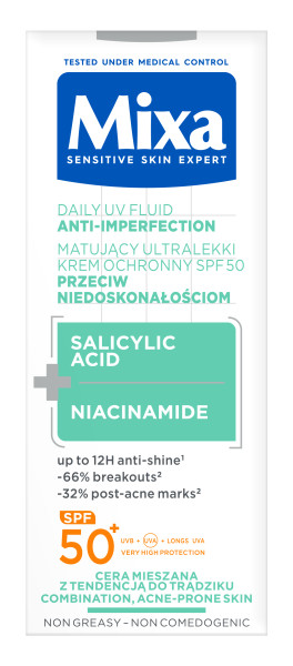 Mixa Mattifying Ultra-Light Protective Cream SPF50+ împotriva imperfecțiunilor 40ml