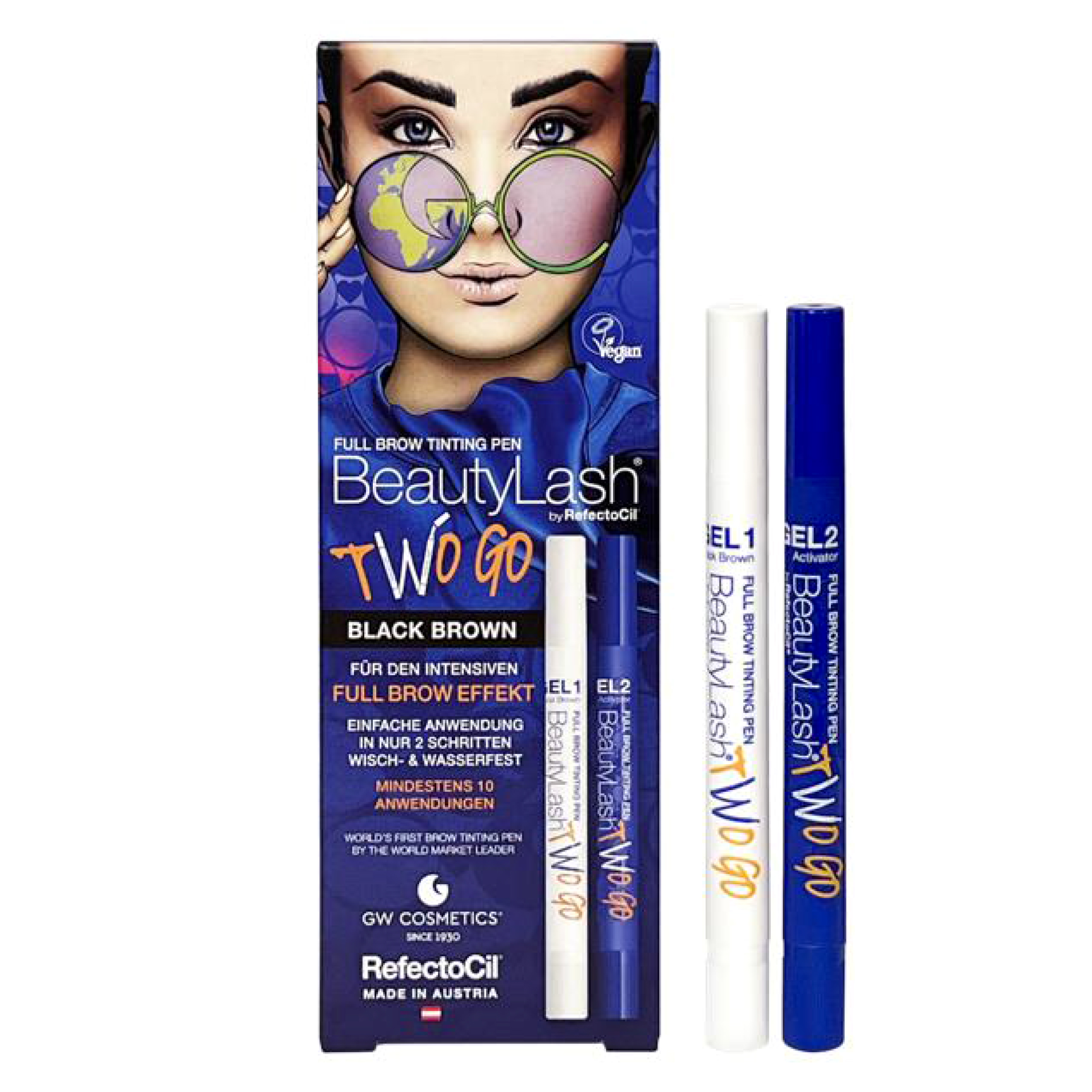 RefectoCil BeautyLash Two Go Kit pentru colorarea sprâncenelor în formă de stilou negru maro