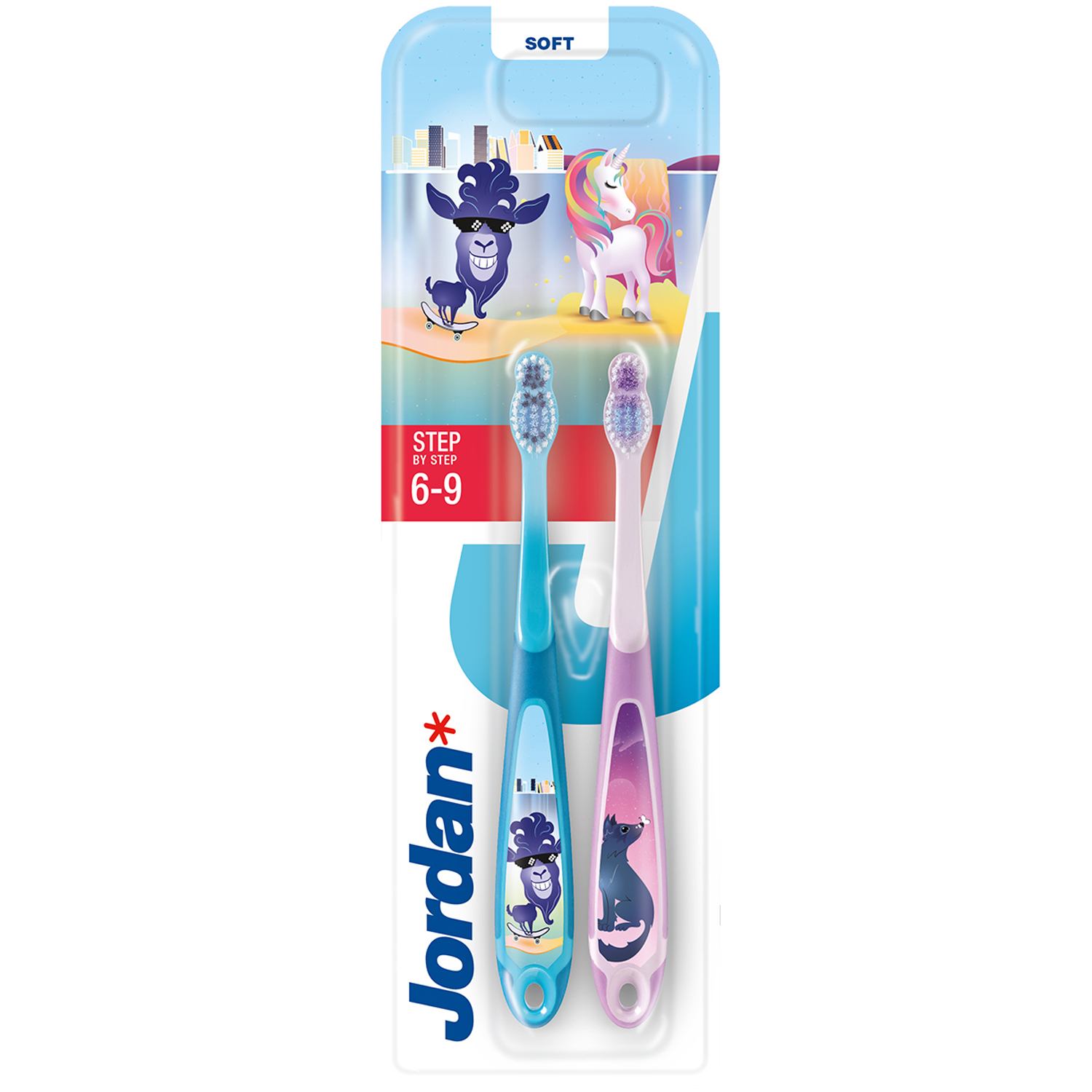 Periuța de dinți pentru copii Jordan Step by Step 6-9 ani moale 2 bucăți