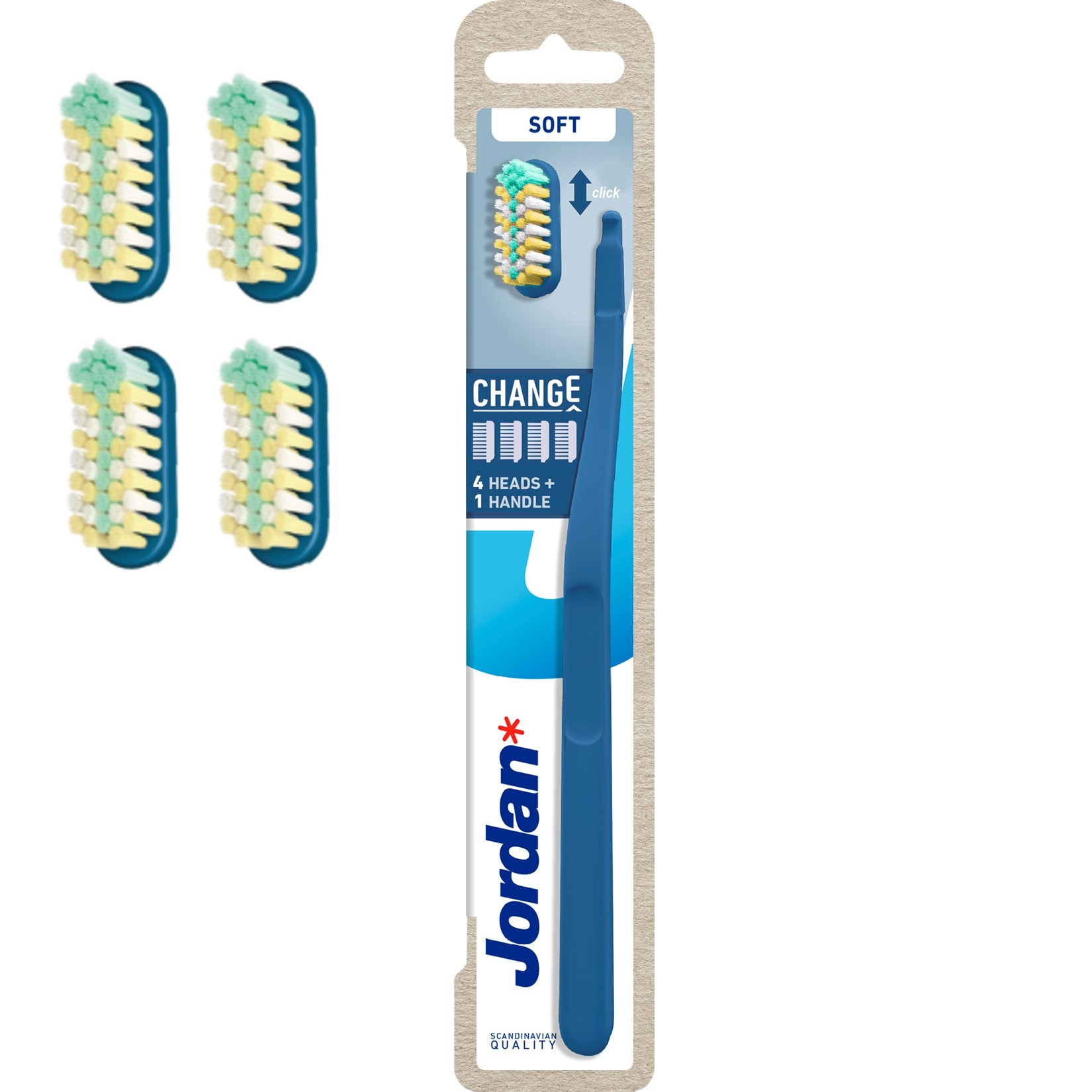 Periuța de dinți Jordan cu cap schimbabil Soft 4 vârfuri