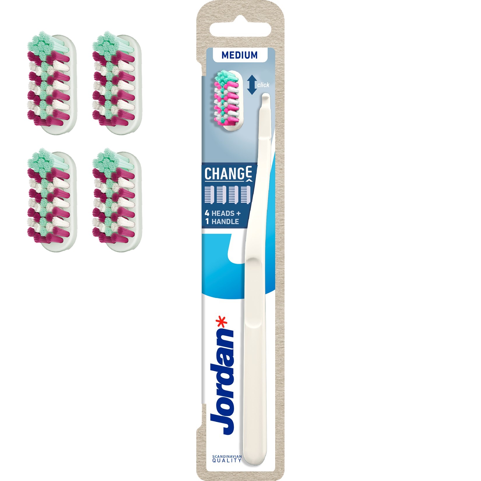Periuța de dinți Jordan cu cap schimbabil Medium 4 vârfuri
