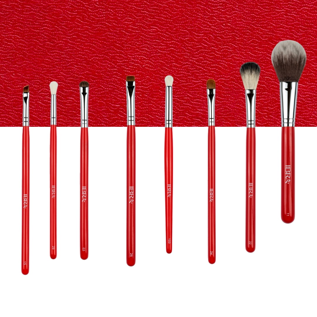 IBRA Makeup 8 Set de pensule de machiaj roșu + cutie