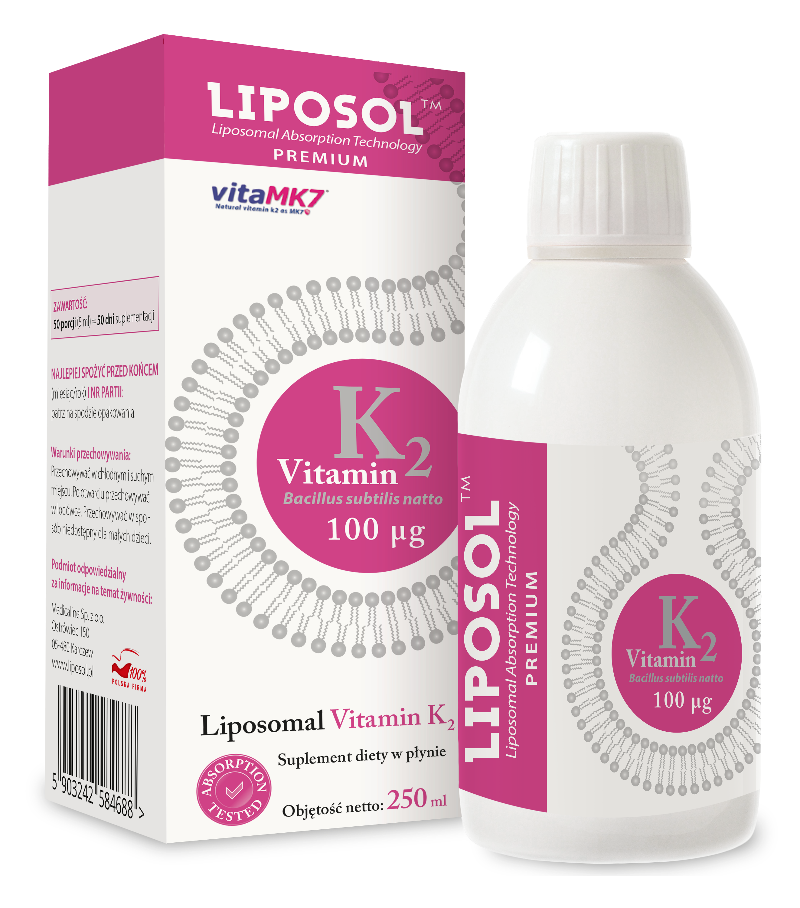 Aliness Liposol Liposomal Vitamina K2 100uq Supliment alimentar 250ml