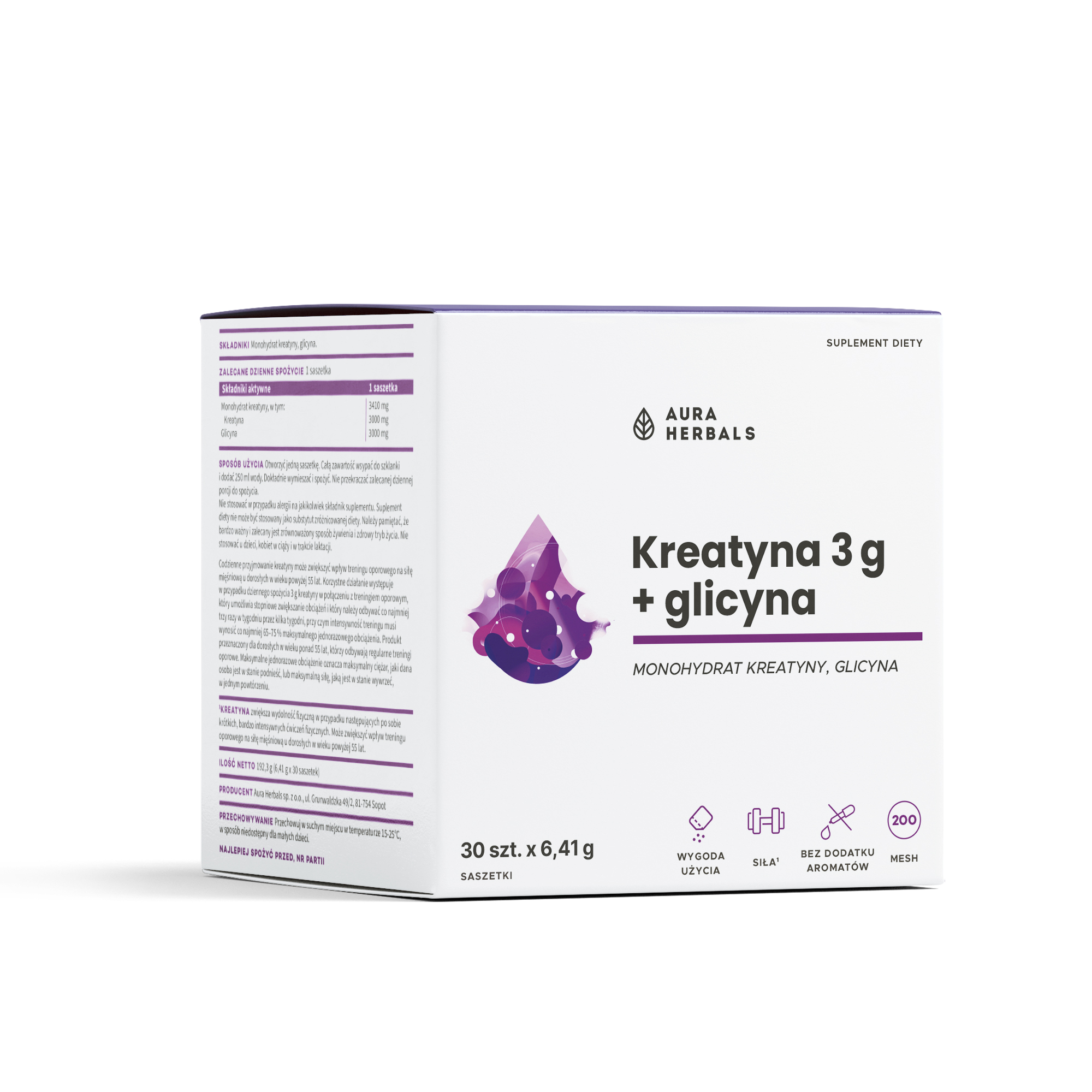 Aura Herbals Creatine 3g + Glycine Supliment alimentar 30 pliculețe