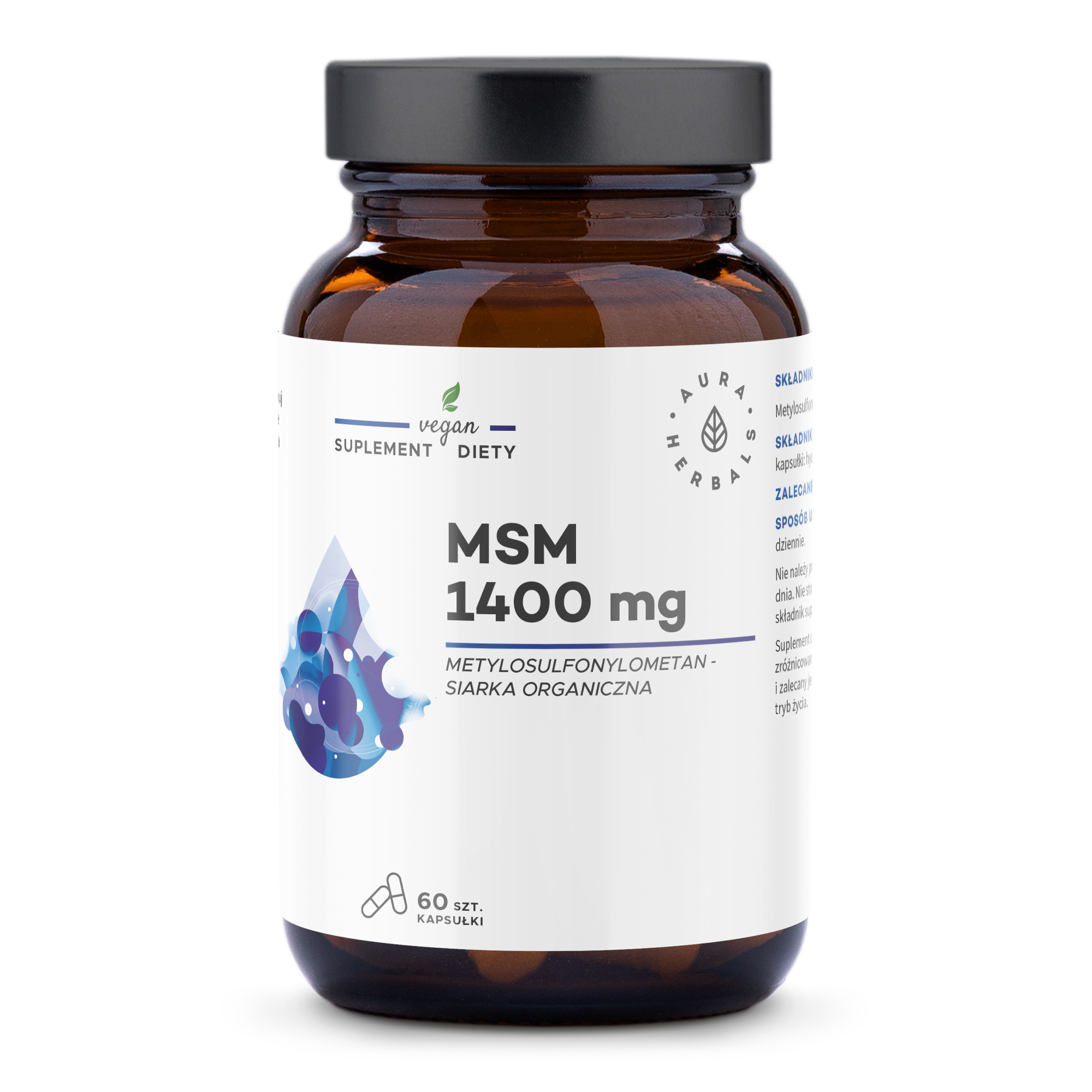 Aura Herbals MSM 1400mg Sulf organic Supliment alimentar 60 Capsule