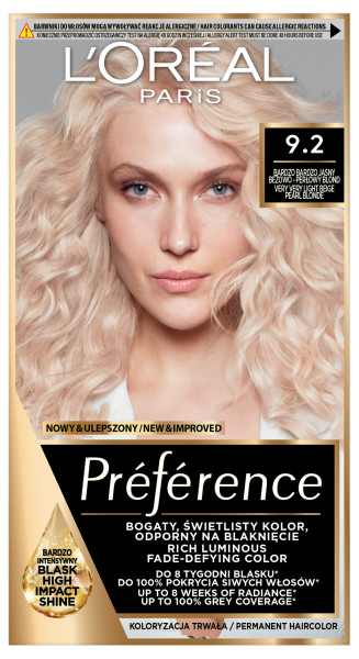 Loreal Preference Colorant de păr 9.2 Bej foarte deschis - Blond perlat