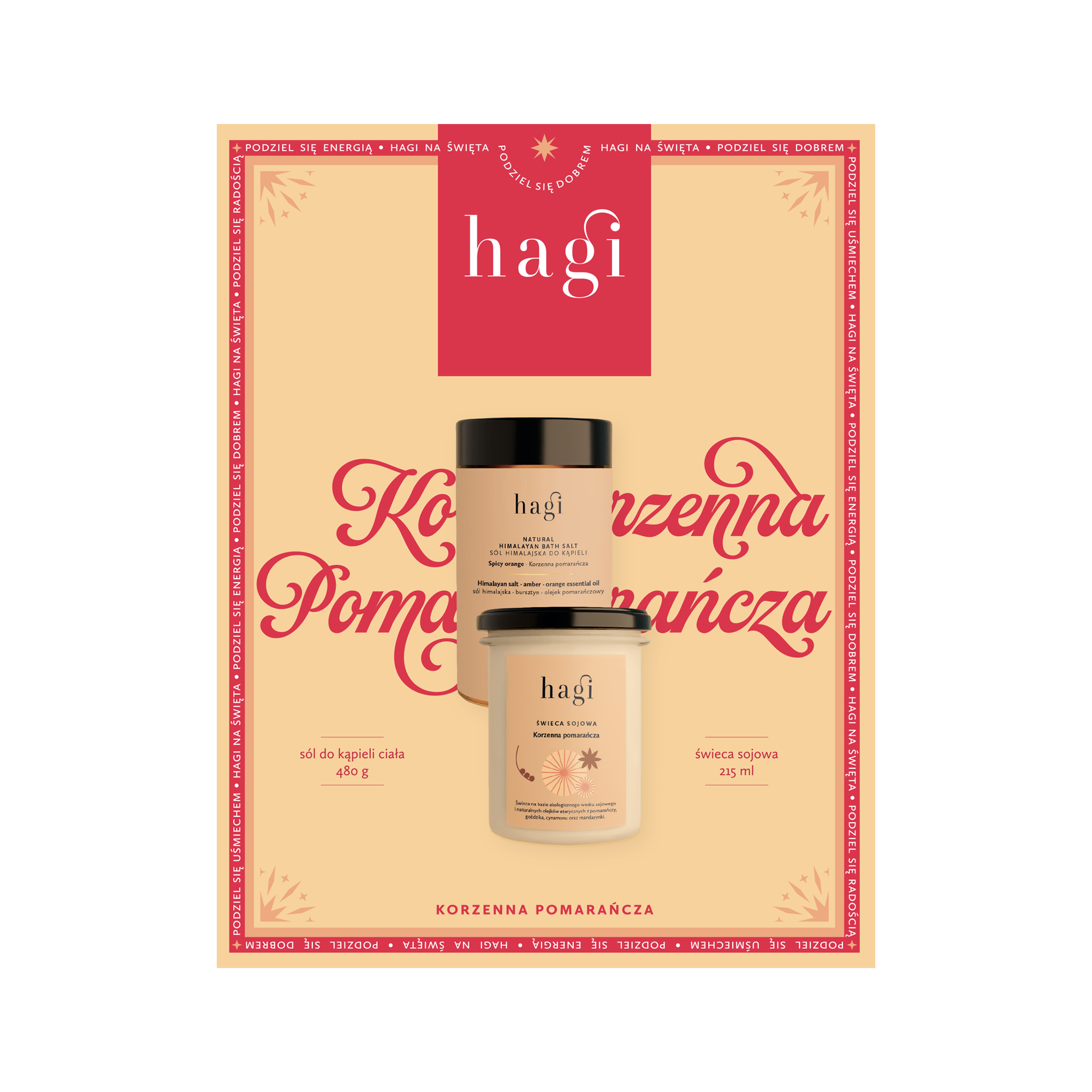 Set de sare de baie cu portocale picante + lumânare de soia Hagi