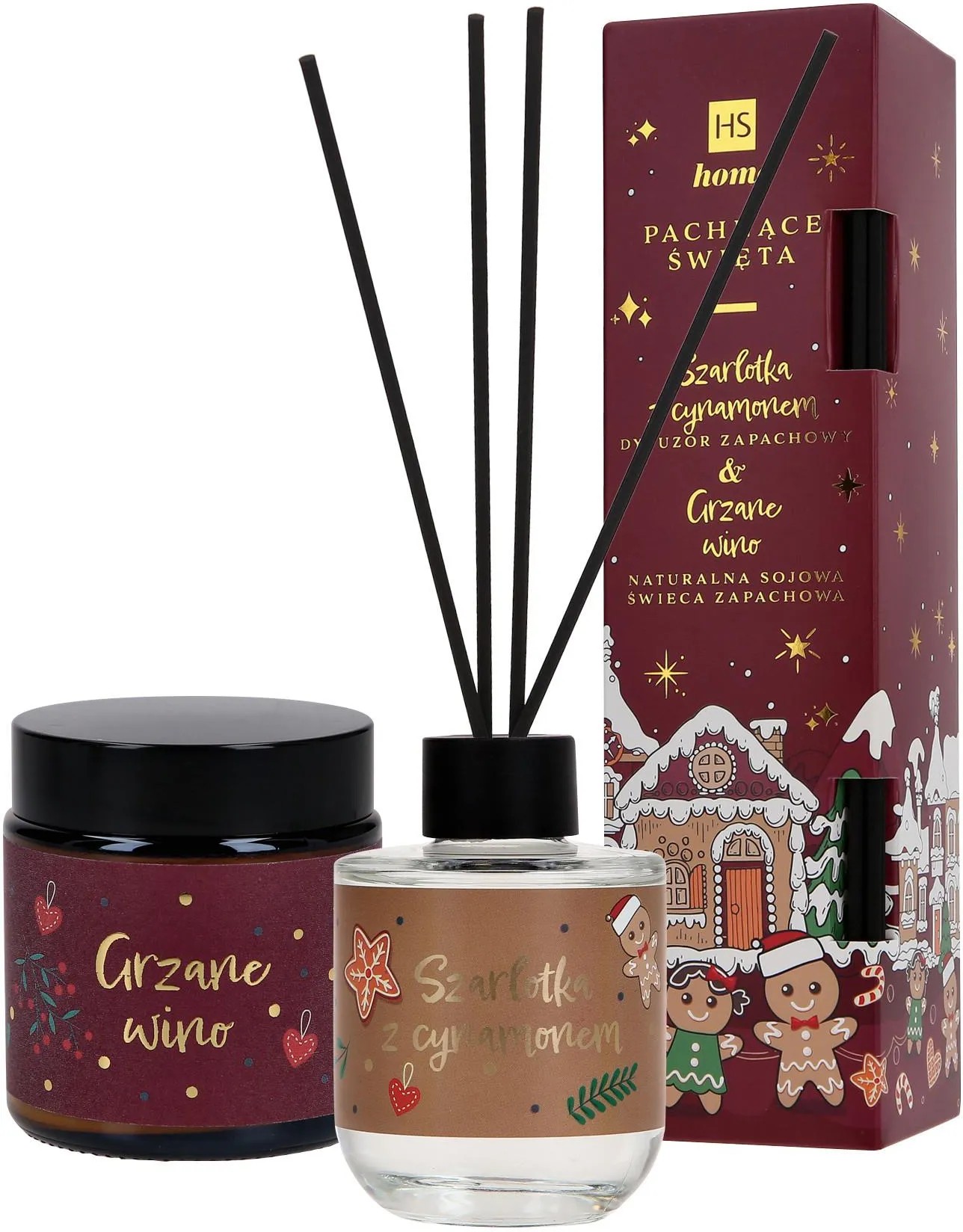 Set difuzor + lumânare HISKIN Plăcintă de mere cu scorțișoară și vin mulled