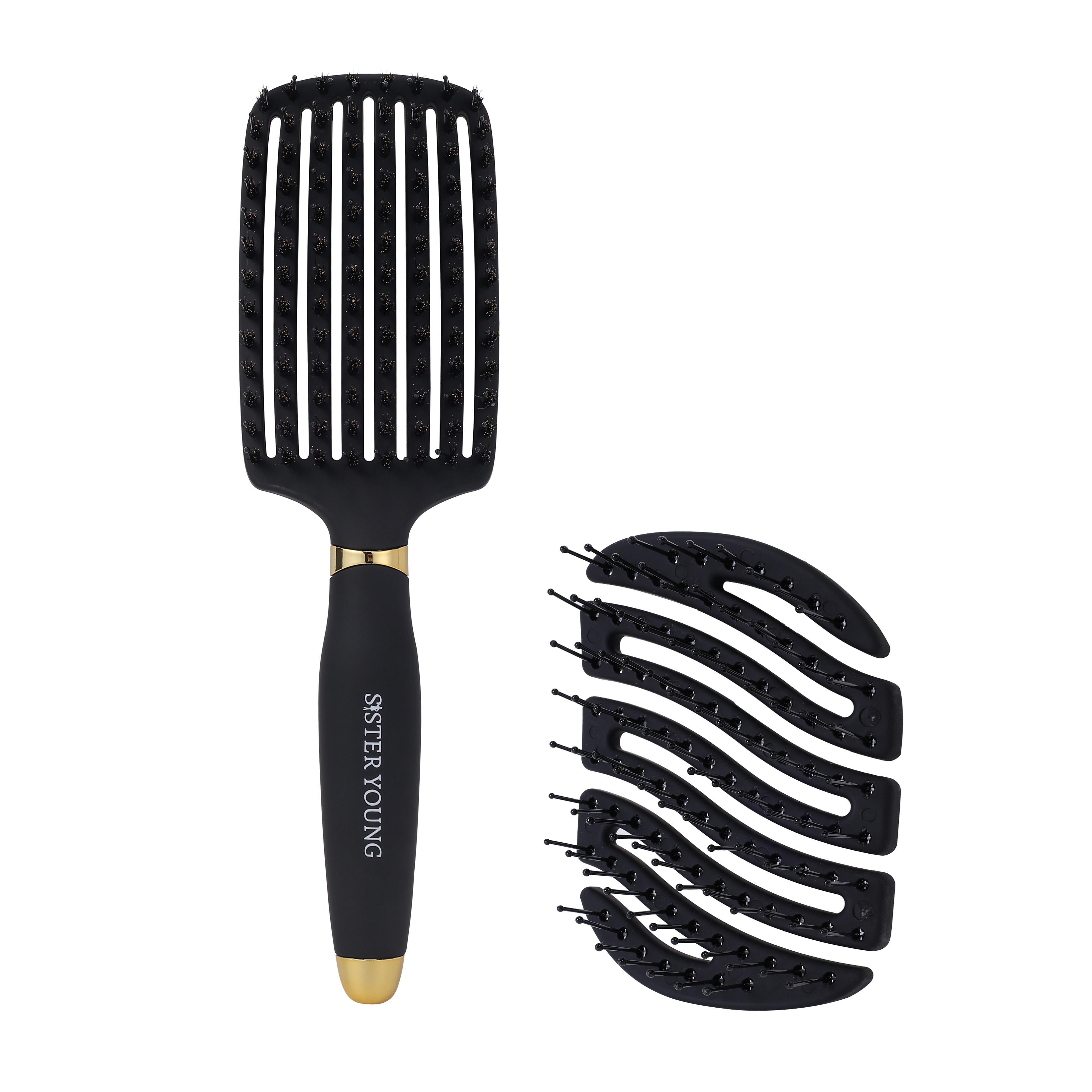 Sister Young Wild Boar Bristle Brush Set negru